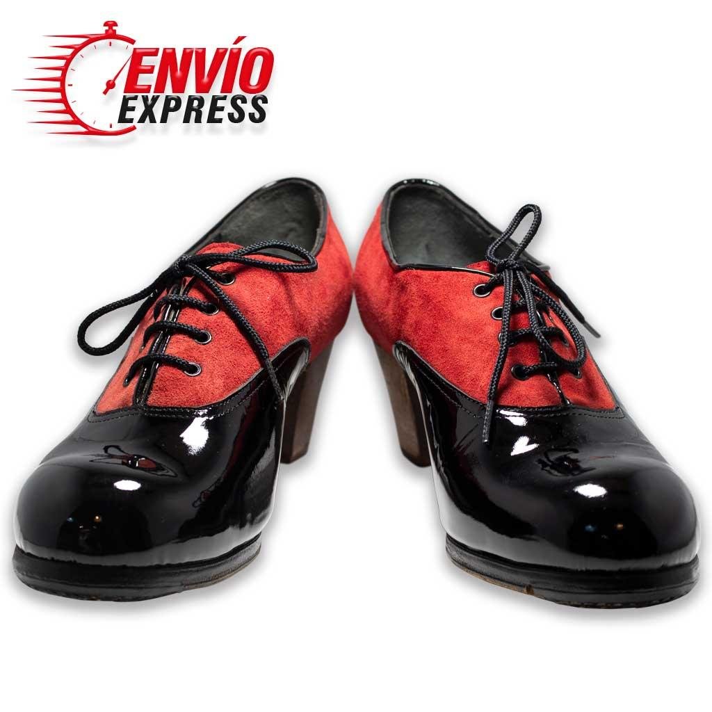 Calzado Flamenco Chapín Partido Charol Negro y Ante Rojo, vista principal